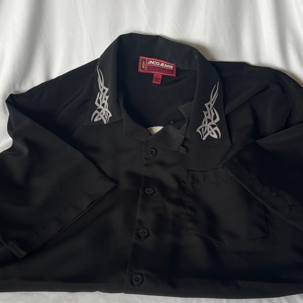 Vintage JNCO Black Button-Up Shirt with Tribal Detail